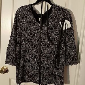 Maggie Barnes 0X Black Silver Blouse Top 3/4 Sleeve Plus Size
